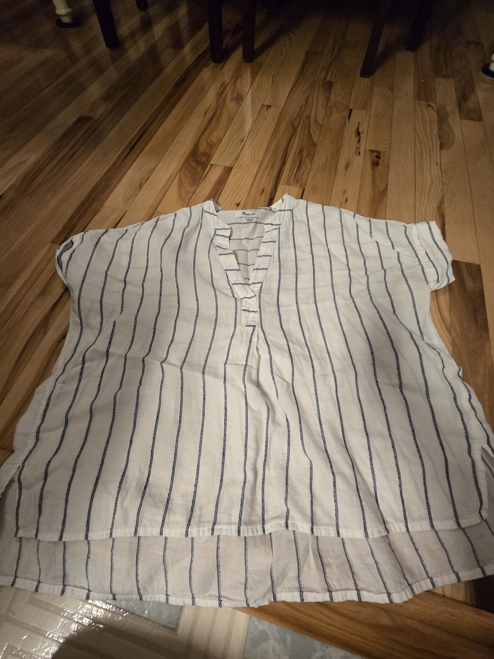 Madewell White Shirt with Navy Vertical Stripes - Picture 2 of 3